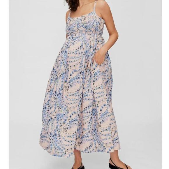 A PEA IN THE POD Smocked Spaghetti Strap Poplin Maternity Maxi Sun Dress S - Picture 1 of 8